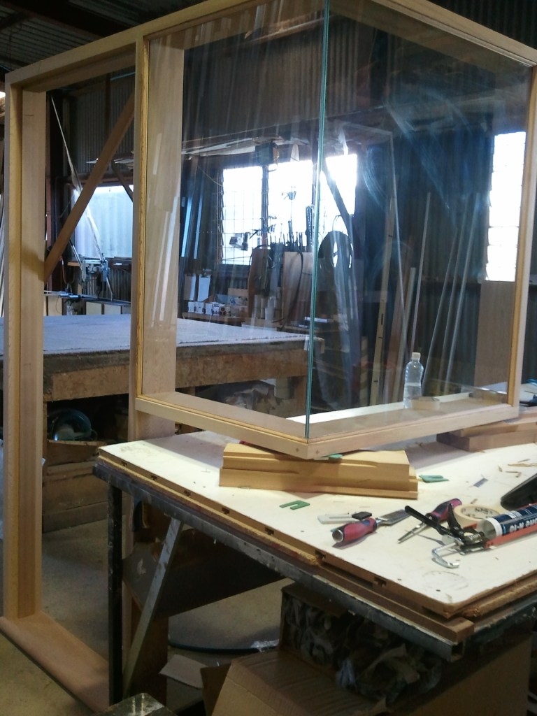 Western Red Cedar  door frame with corner sidelite.  Glass buttjoin