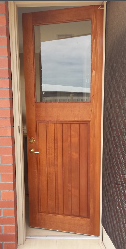 Western Red Cedar Door. Stained and hung by our happy client. 