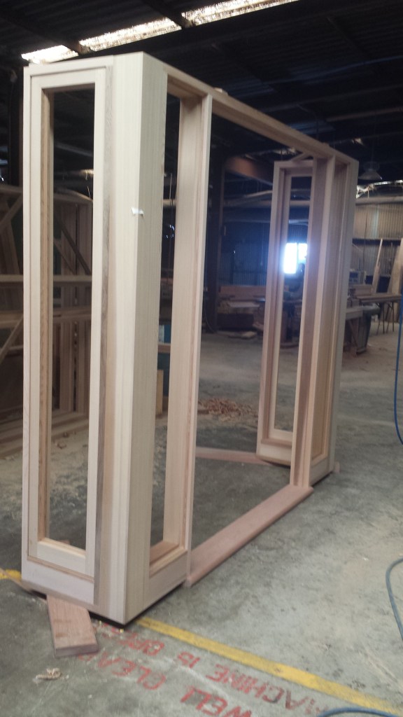 WRC doorframe to suit french doors, with sidelites at right angles. 