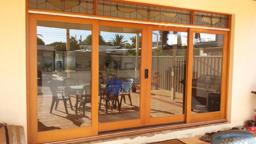 Western Red Cedar Sliding Door with 2 opening panels.