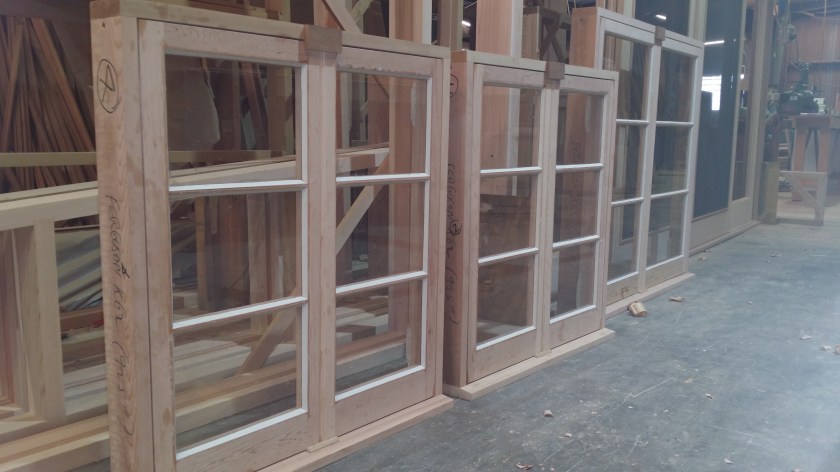 Casement windows with putty glazed sashes.  