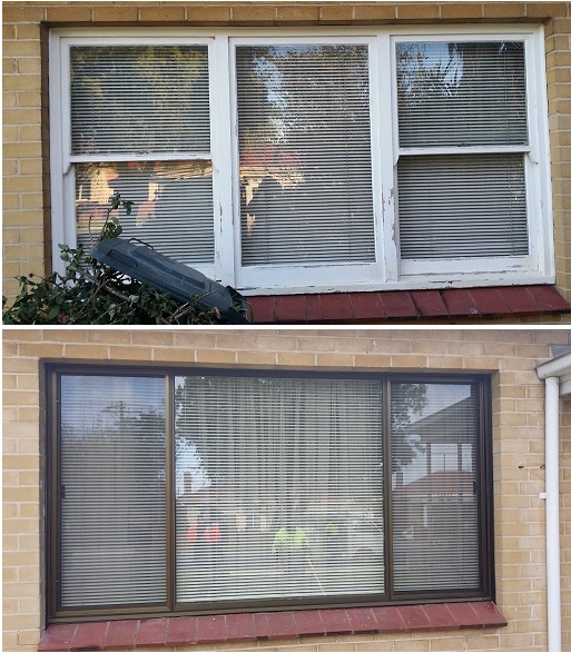 removal of old timber lift up window, replaced with aluminium double slider